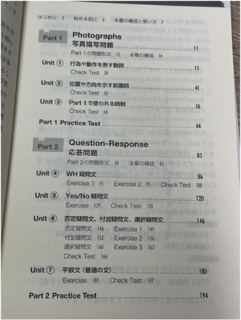 TOEIC 初心者特急 Part1・2の目次