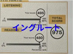 TOEICスコア リスニング495 リーディング475 計975